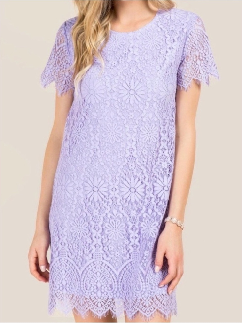 Francesca's Collections Lavender Floral Lace Mini Dress